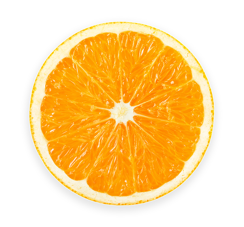Orange slice, top view with transparent background